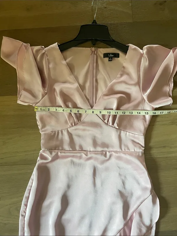Lulus Eternal Bond Blush Satin Ruffled Flutter Sleeve Maxi Dress Size Small - Image 15