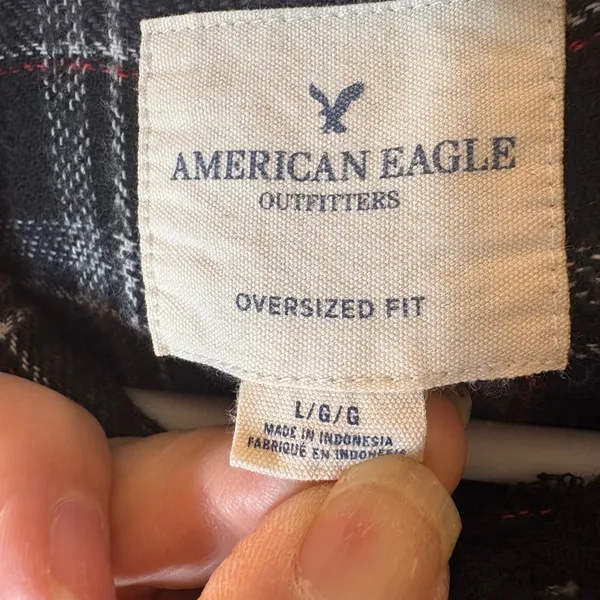 American‎ Eagle Boyfriend Fit Plaid Flannel Shirt Size Large - Image 4