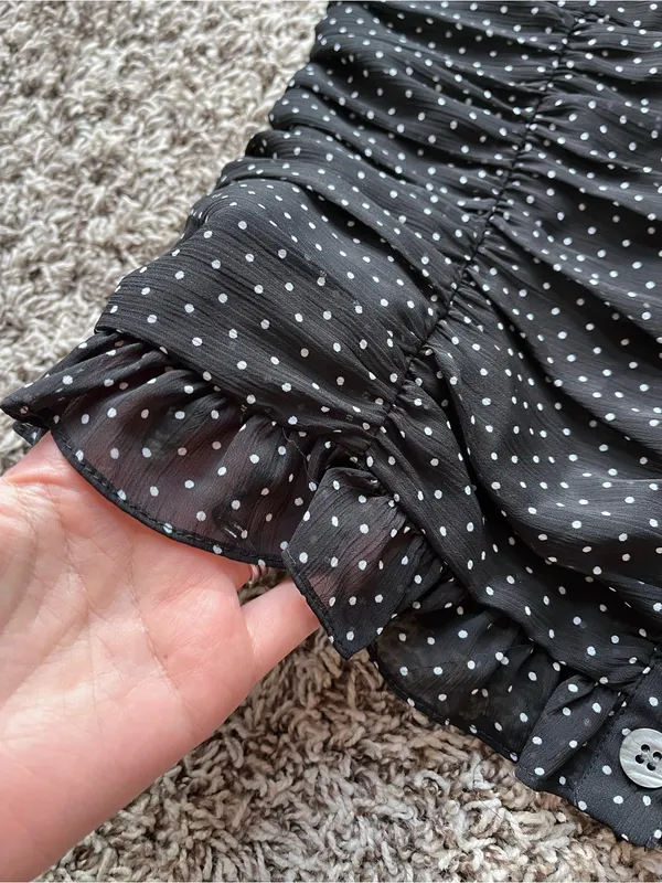 Bandolino Ruched Polka Dot Button Down Tank Top Black Size 10 - Image 2