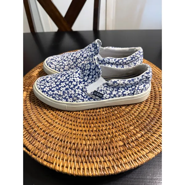 J.Crew Womens Blue‎ White Floral Canvas Slip On Sneakers Shoes Size 7 - Image 2