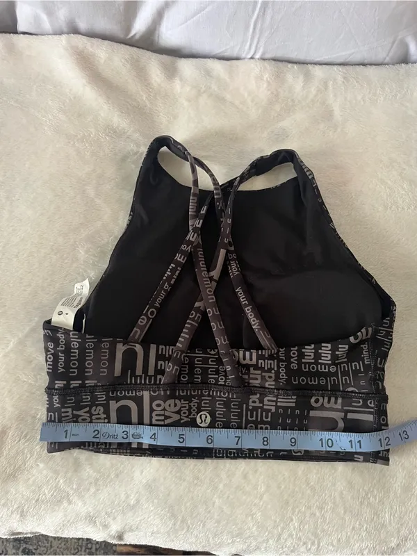 lululemon athletica Black Logo-Print High Neck Sports Bra with Strappy Back - Image 6