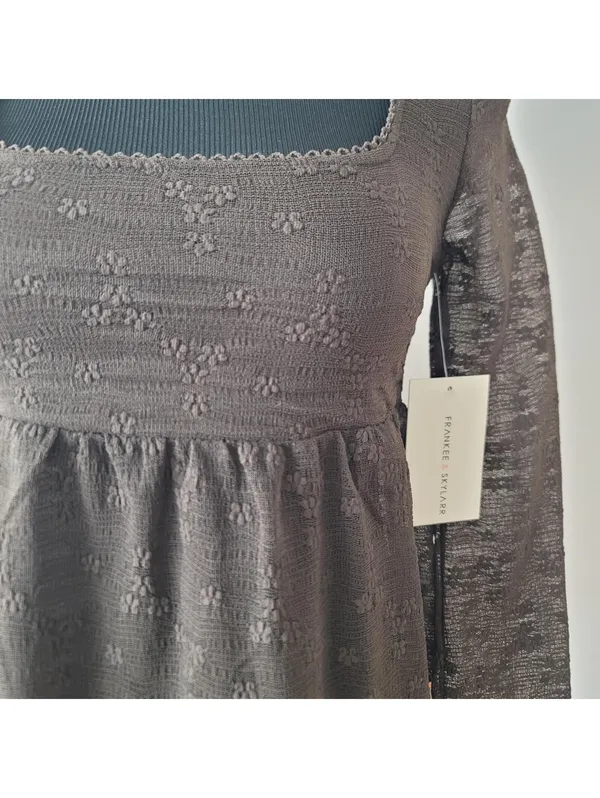 Chocolate Brown Sheer Peplum Floral Top Sz M New Festival - Image 6