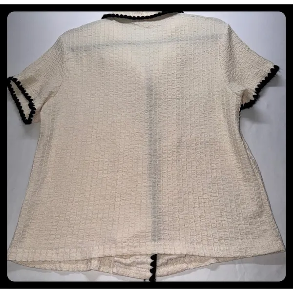 Unbranded Pajama Set Medium Cream‎ Black Trim Seersucker Loungewear - Image 5