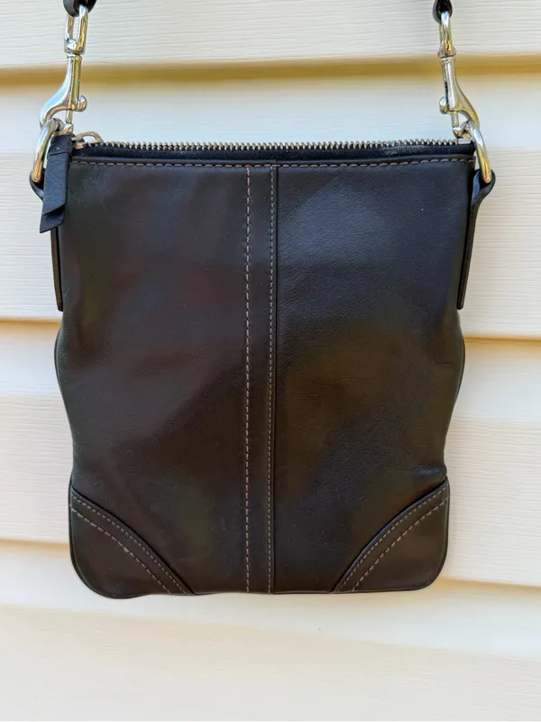 Coach Black Leather Crossbody Bag Adjustable Strap Silver Hardware 7X8.5 - Image 4