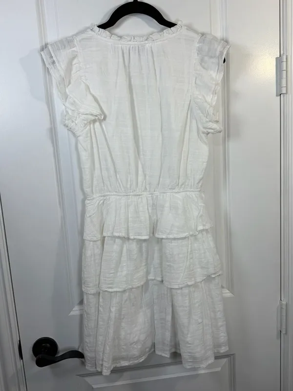 Fate White Cotton V-Neck Tiered Ruffle Mini Dress Size S - Image 5