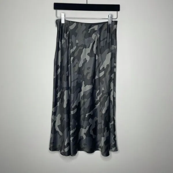 Express- Black & Grey Camo Satin Midi Skirt - Image 6