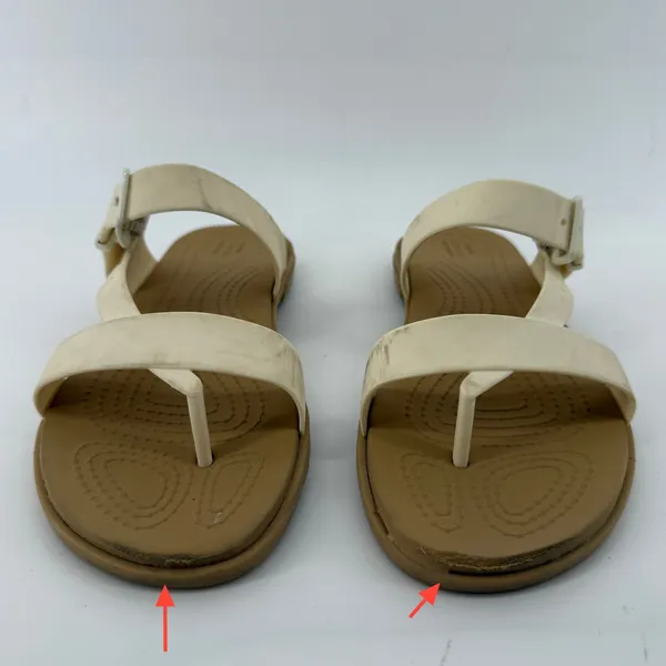 Crocs Tulum Toe Post Toe Sandal White Tan Women 6 Strappy Slip On Flip Flop - Image 2