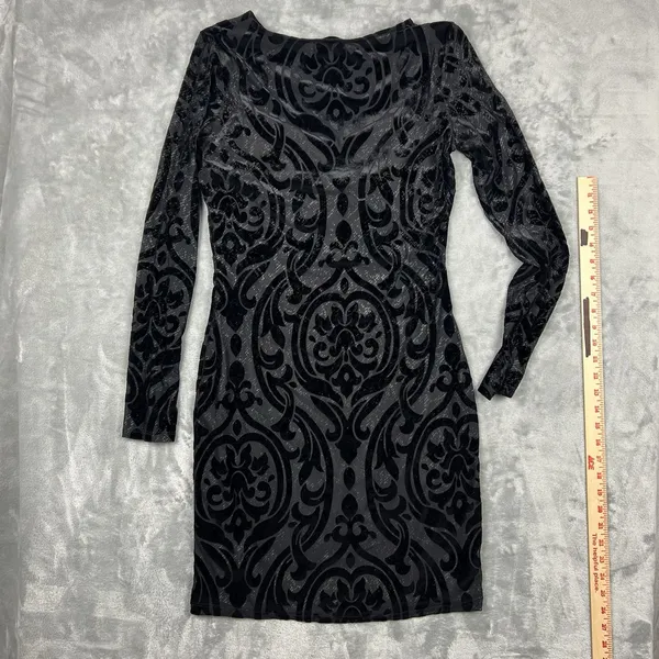 Mystic Black Velvet Sheer Burnout Bodycon Dress Sparkly Long Sleeve‎ Goth Witchy - Image 2