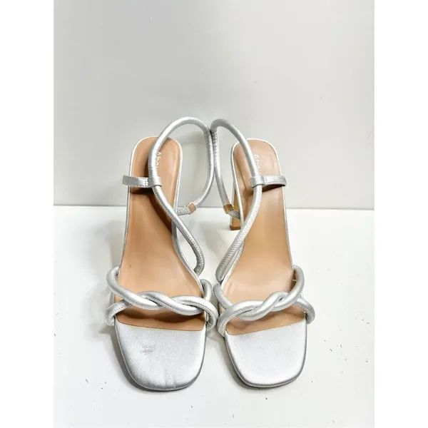 Abound Rosalie Silver Metallic‎ Strappy Block Heel Sandals Square Toe Size 8M - Image 4