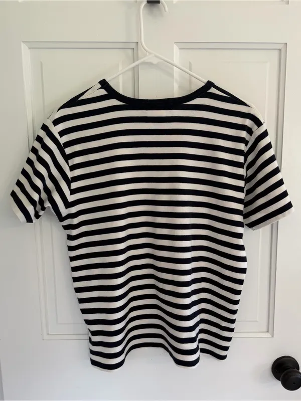Vintage 90s Eddie Bauer Striped T Shirt Men’s L Navy White Cotton - Image 7
