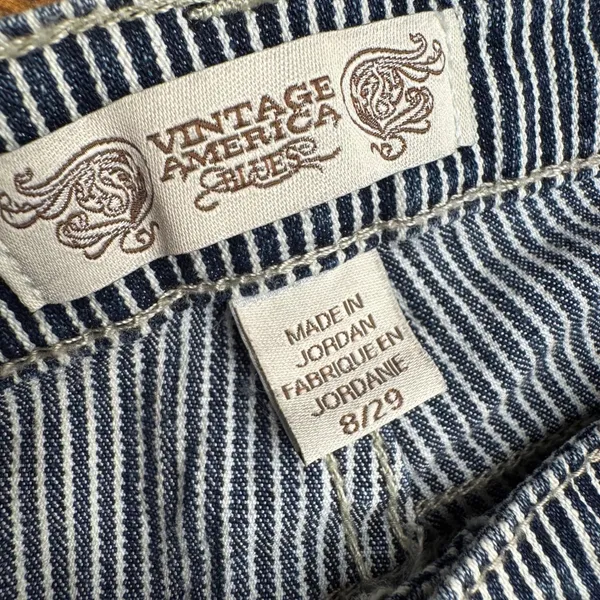 Vintage America Blues Boho Crop Striped Wide Leg Cuffed Jeans Blue White‎ 8/29 - Image 4