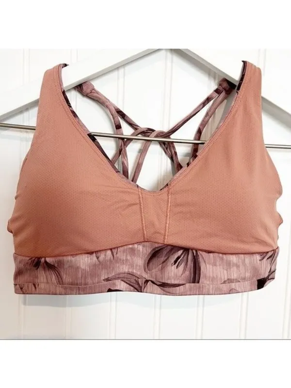Athleta Solace Bra Size Medium‎ Pink Floral Powervita Padded Sporty Clean Girl - Image 3