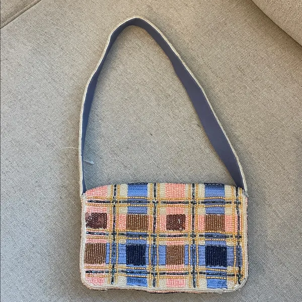 Anthropologie Fiona Checkered Beaded Bag - Image 3
