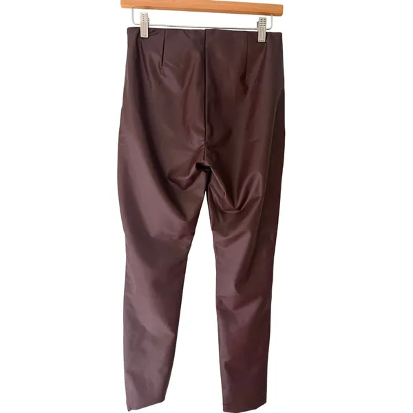 Banana Republic Faux Leather Leggings XS Burgundy Brown Coated Stretch Pants - Image 3