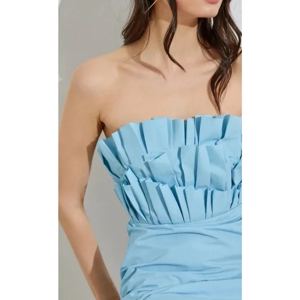 DO + BE Strapless Pleated Ruffle Mini Dress Light Blue Size Large Party Bodycon - Image 3
