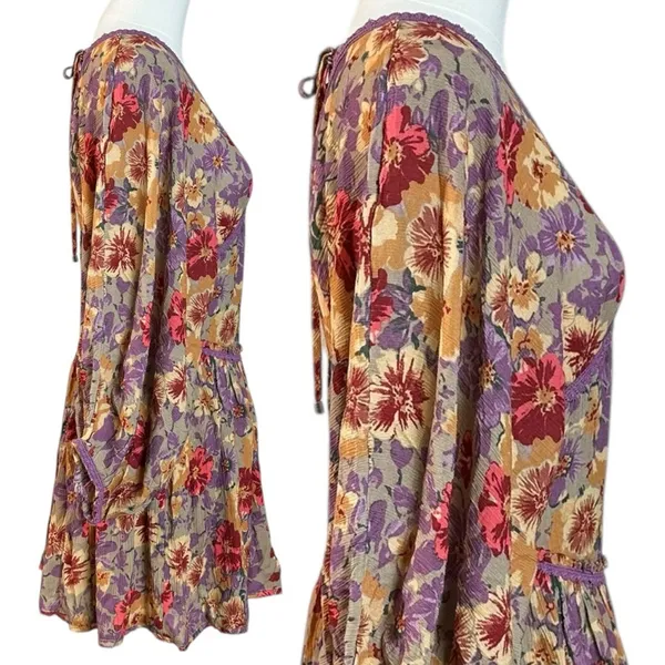 Free People Bohemian Sweet Dreams Mini Dress Lavender Floral Lace Medium - Image 11