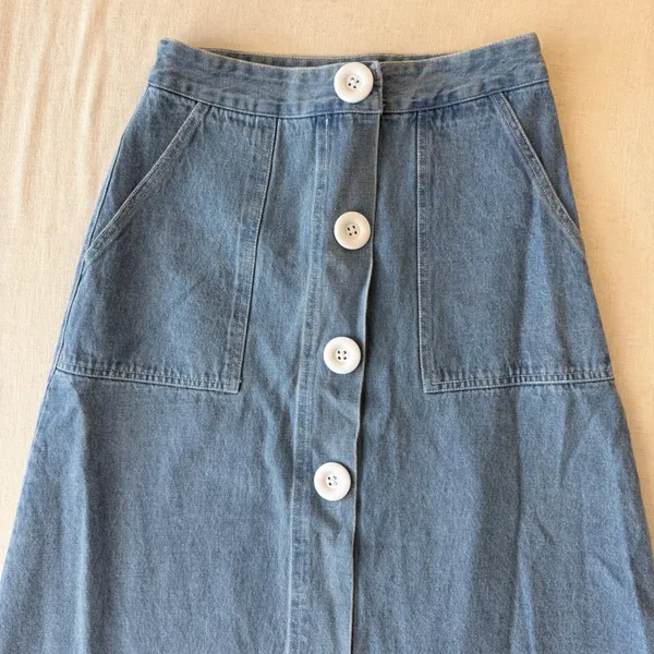 Retro Denim Maxi Skirt Womens Large Blue Button Front A-Line Boho - Image 6