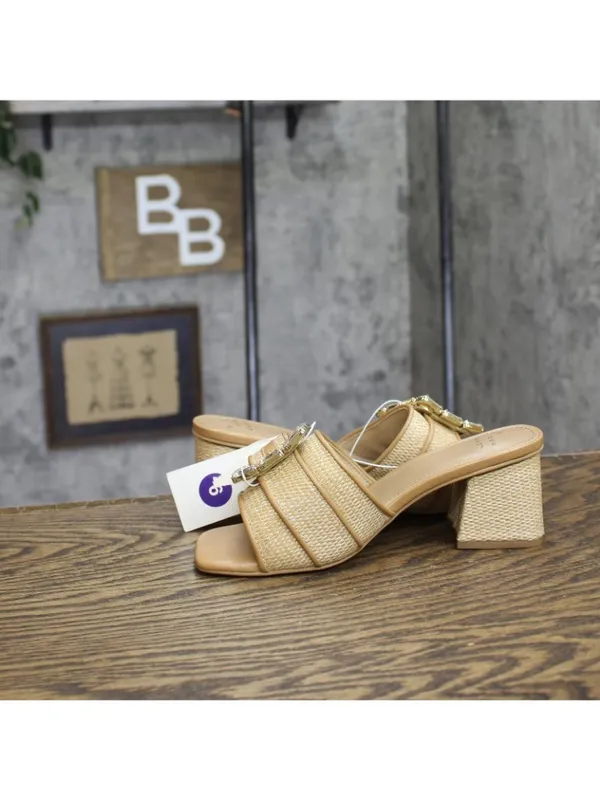 A New Day Womens Kathleen Raffia Buckle Block Heels 92611240 Brown 6M - Image 7