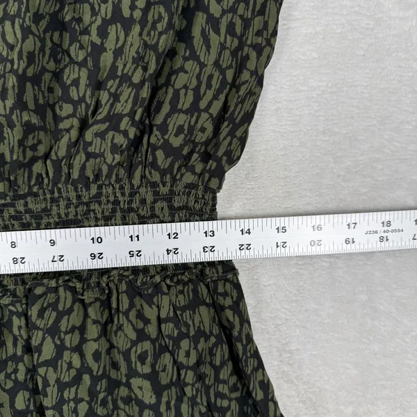 Rails Jasmine Olive Batik Cheetah Smocked Mini Dress Green Animal Print Large - Image 4