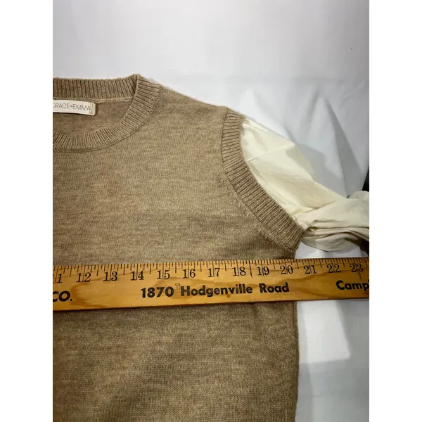 GRACE+EMMA Women's Knit Sweater‎ Cream Balloon Sleeve Layering Top Tan Sz L - Image 4