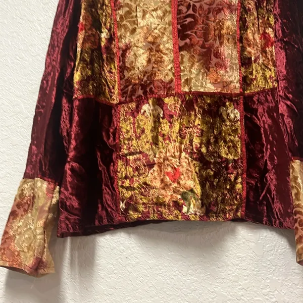VINTAGE CLIO Crush Velvet Fall Hues Blouse Size Large - Image 10