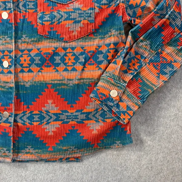 Savanna Jane Women's 1X Corduroy Shirt Jacket Western Aztec Red Blue Orange - Image 2