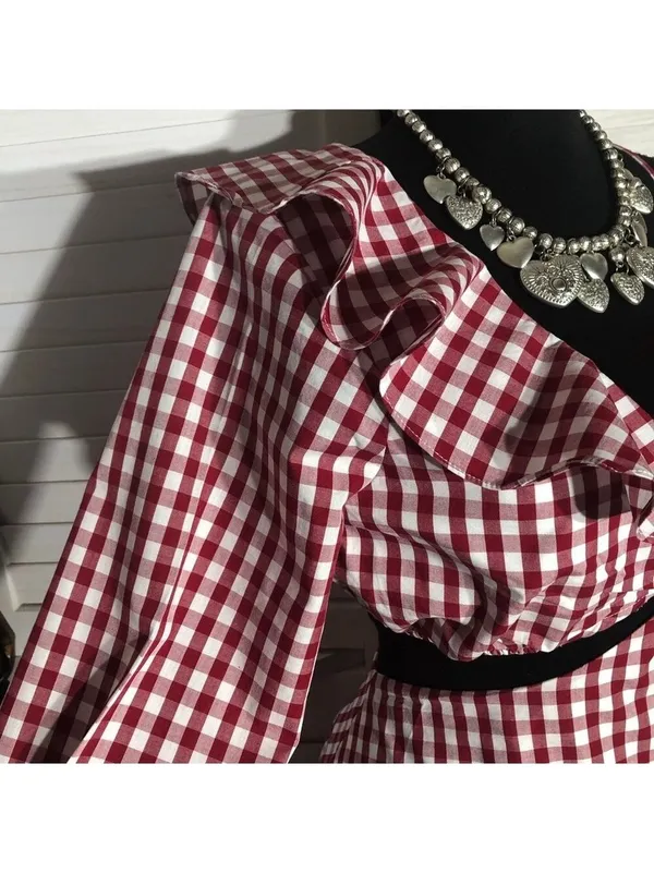 Lovers and Friends Gingham Red One Shoulder Mini Dress M - Image 10