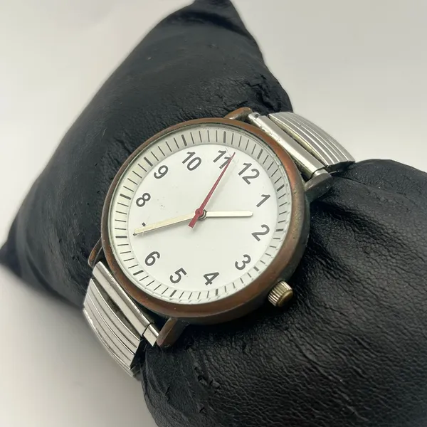 Silver Tone White Dial Stainless Steel Watch Expansion Band Working - Image 3