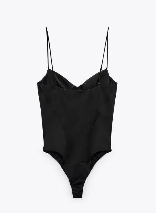 Zara Corsetry inspired black satin effect bodysuit top - Image 3