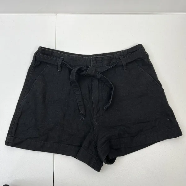 Abercrombie & Fitch S Shorts Black Linen Blend Tie Waist Casual Summer Cuffed - Image 3