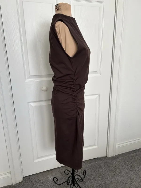 Quince Stretch Cotton Jersey Mock Neck Mini Dress Espresso Brown Sz M - Image 3