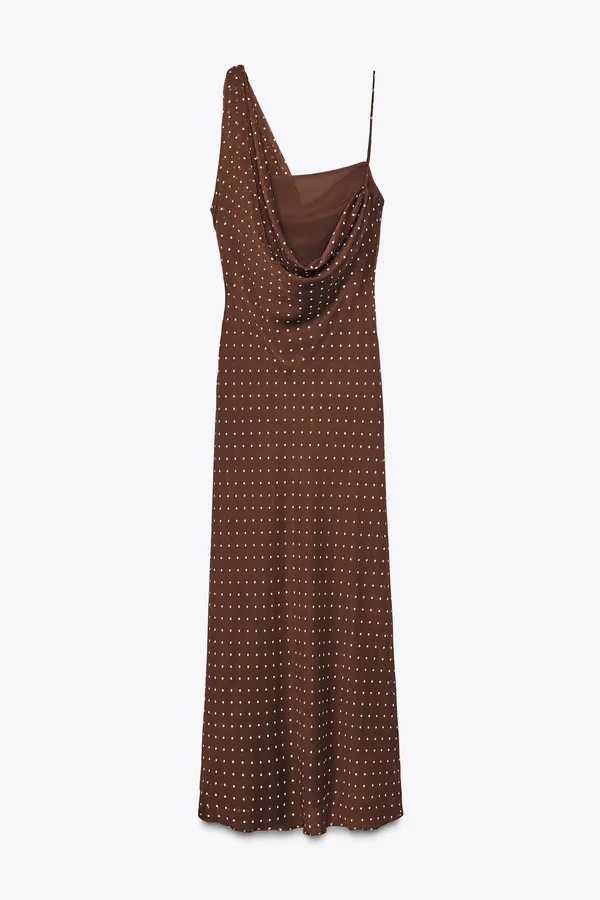 Zara Elegant Brown Polka Dot Cowl Neck Maxi Dress - Image 4