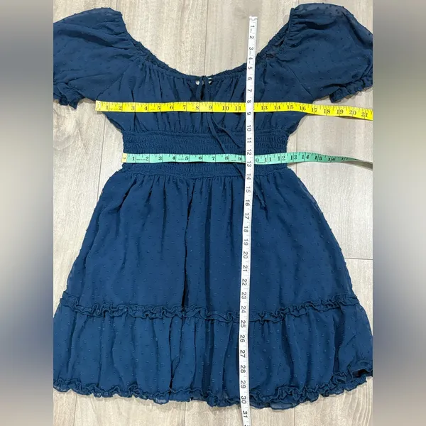 Altar'd State Navy Swiss Dot Puff Sleeve Mini Dress - Image 3