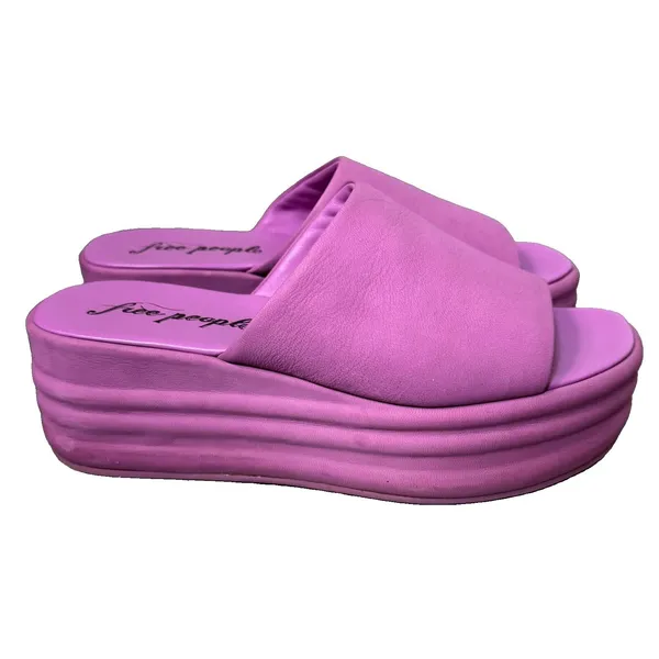 Free People Harbor Flatform Sandals 38 (US 8) Pink Leather Mule Chunky Platform - Image 4