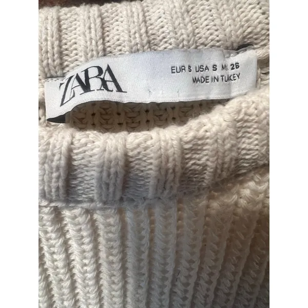 Zara Romantic Cream Mixed Media Puff Sleeve Knit Crop Top S - Image 4