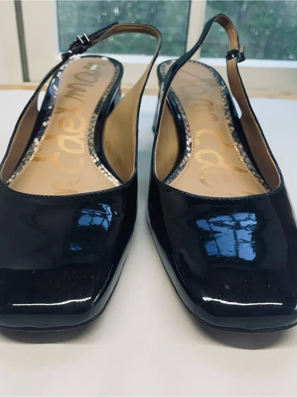 Sam Edelman Terra Slingback Block Heel Pumps Black Patent Square Toe 9.5 - Image 4