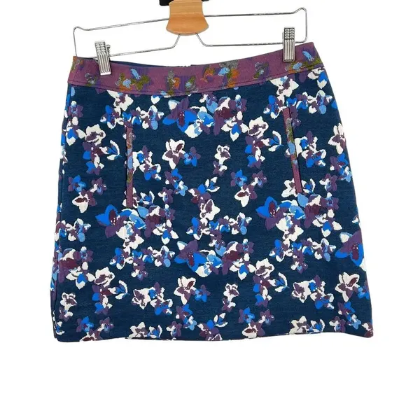 Anthropologie‎ Maeve Cardana Mini Skirt Floral Brocade Blue Purple Size US 4 - Image 2