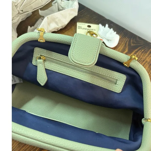 Free Assembly Sage Green‎ Faux Leather Clutch Handbag And Bag Charm - Image 4