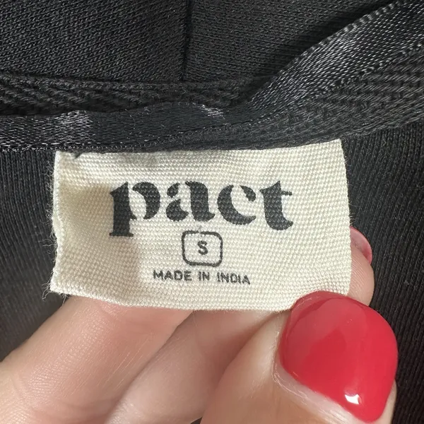 Pact Organic Cotton Airplane Wrap Cardigan Size Small Black Shawl Collar Pockets - Image 4