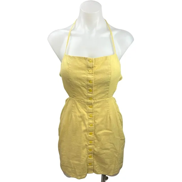Revolve x Superdown Lilo Yellow Halter Button Up Open Back Mini Bodycon Dress S - Image 5
