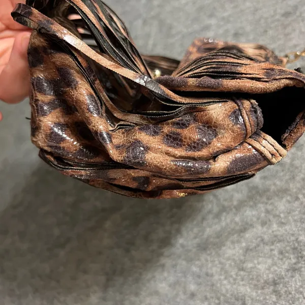 Chico's Animal Print Crossbody Bag Chain Strap Purse Faux Leather Fringe‎ - Image 4