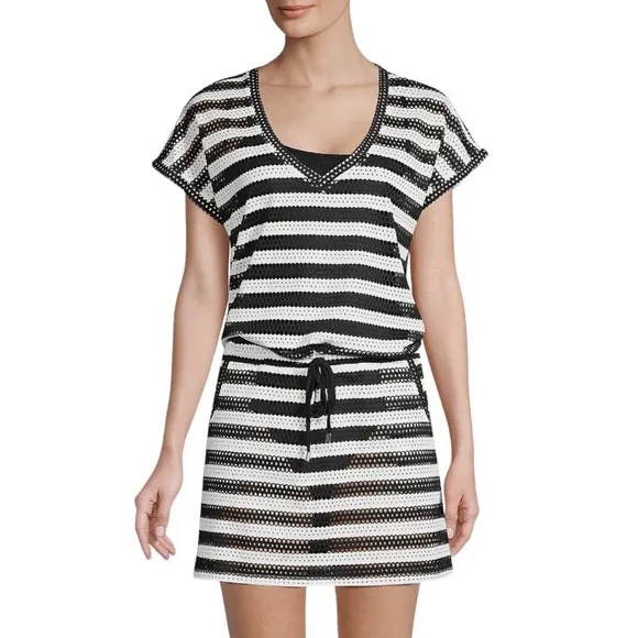 Calvin Klein Striped Mesh‎ Dress Cover Up L/XL Lightweight Sheer Nautical Resort - Image 9