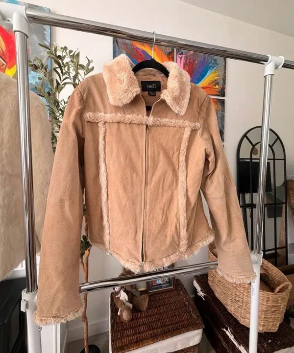 Y2K Penny Lane Genuine Suede Leather Faux Fur Trim Fall Bohemian Jacket Size L - Image 9