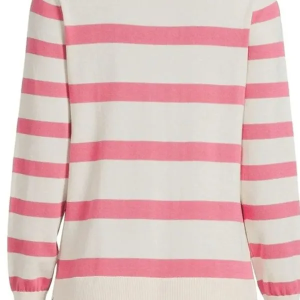 Pink Cream Striped Crewneck Knot Sweater Heart Lightweight Pullover Womens XL - Image 3