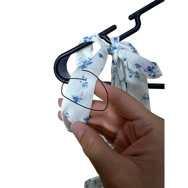 Cider‎ Blue Floral Tiered Mini Dress White Lace Up Corset Tie Shoulder Medium - Image 5