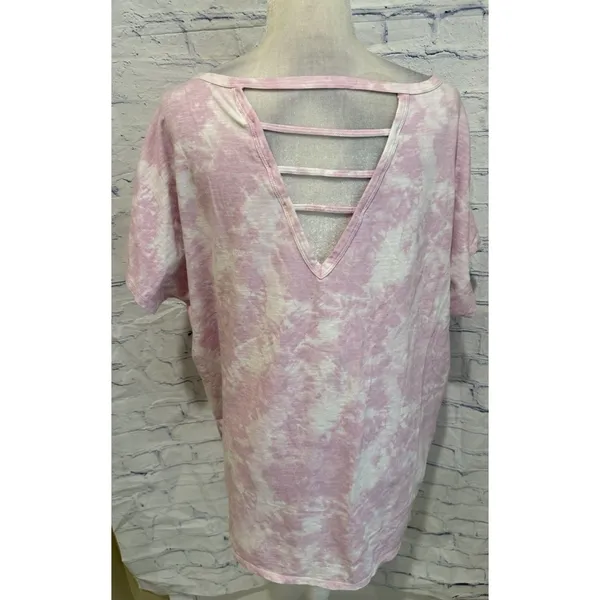 Earth Yoga womens pink white tie dye short sleeve t shirt 1X - Image 3