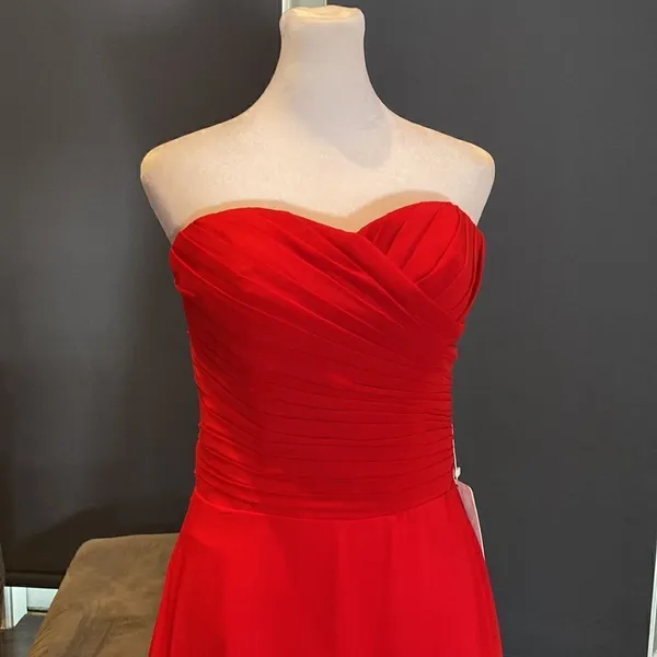 Women’s Full Length Red Chiffon Prom Party Dress Sweetheart Neckline Size 6 NWT - Image 2