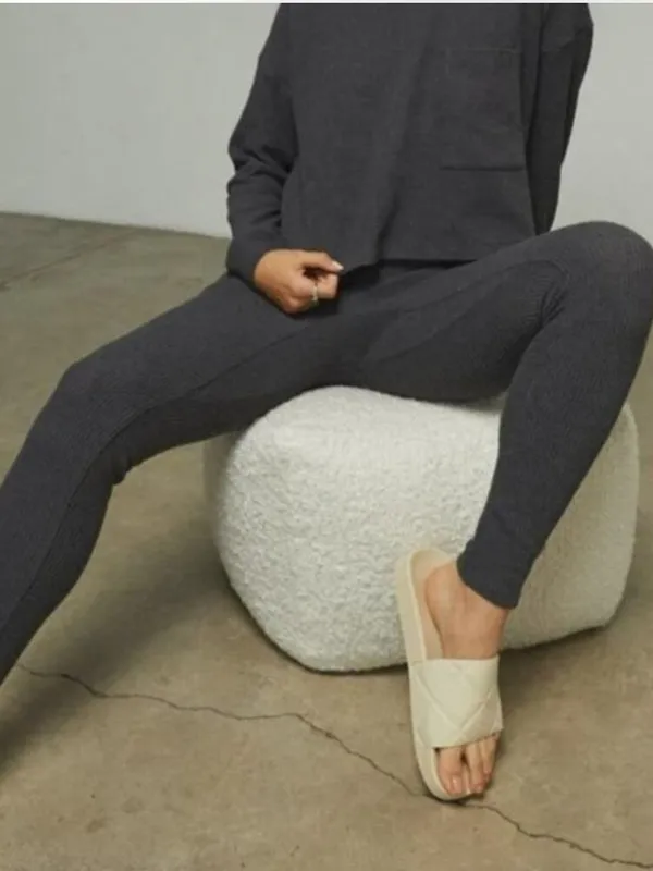 Lunya Medium Restore Thermal High Rise Legging Charcoal Pima Cotton Lounge Comfy - Image 2