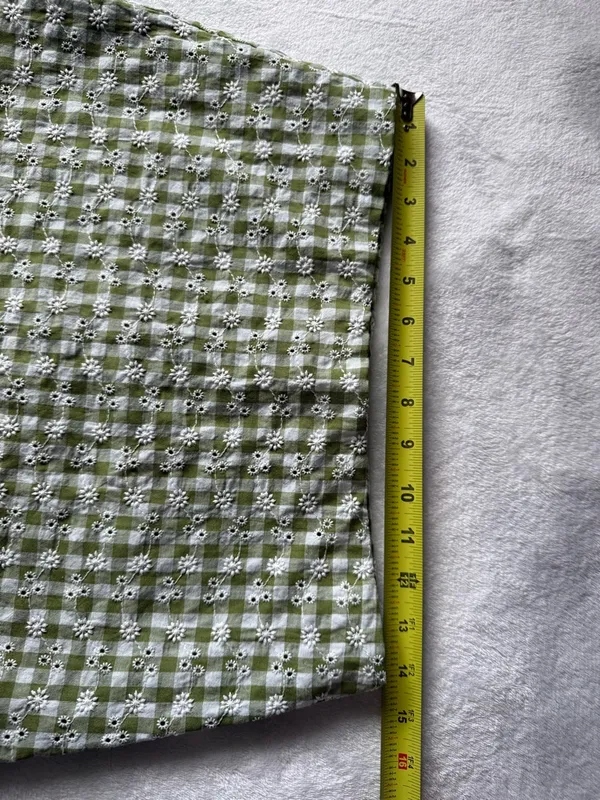 KIRIOUS Green Gingham Eyelet Mini Skirt Ruffle Hem Cottagecore - Image 4