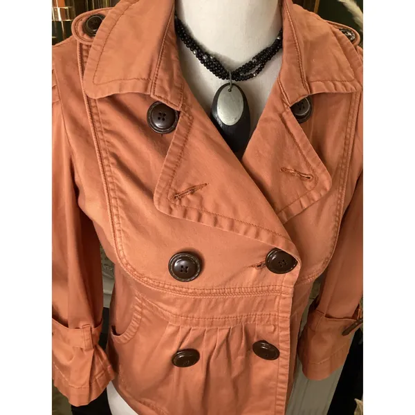 American Rag Salmon Orange Cropped Trench Jacket Double Breasted 3/4 Sleeve XS - Image 2